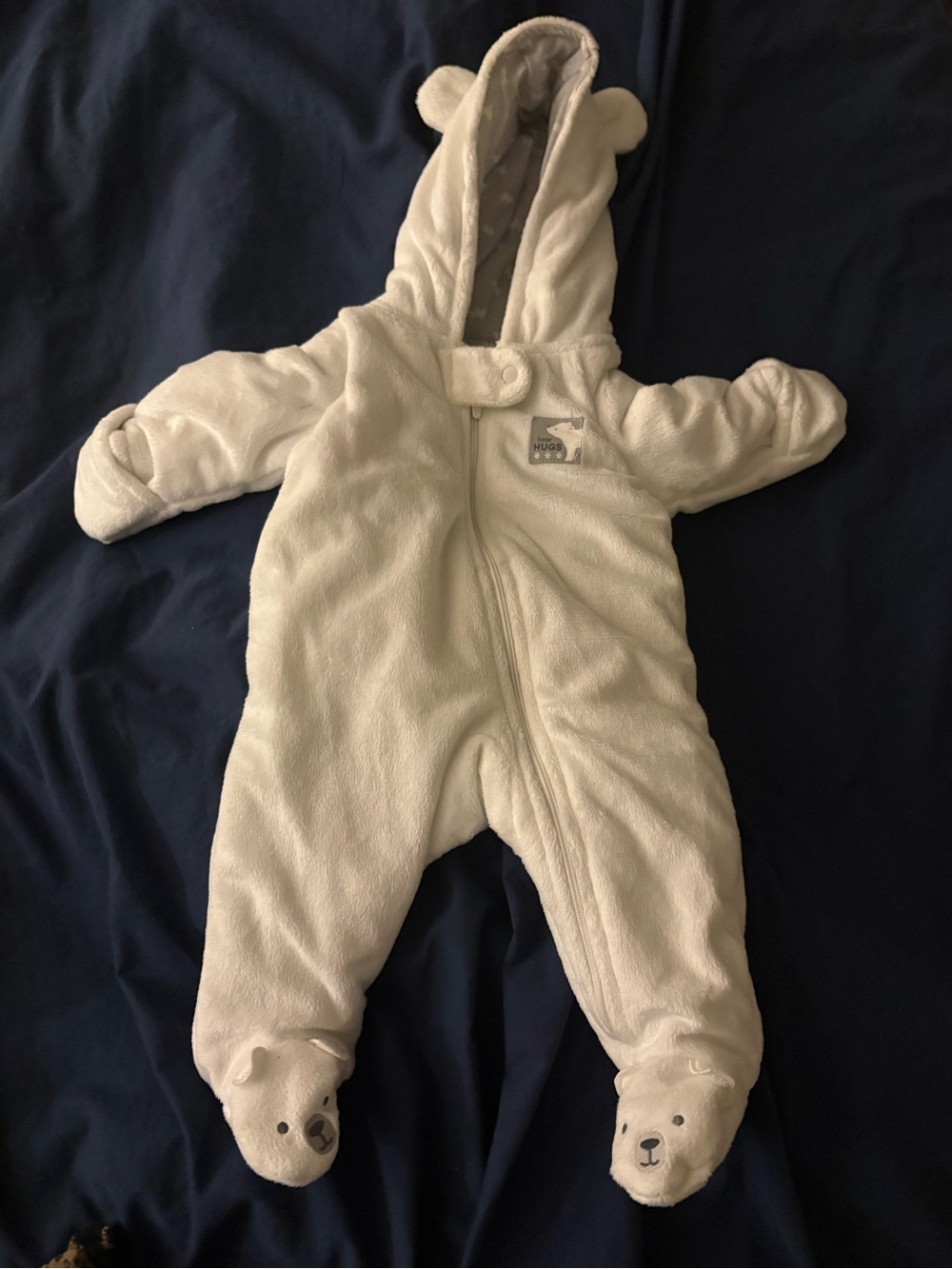 0-3 months - Plush Hooded Baby Footie with Bear Ears